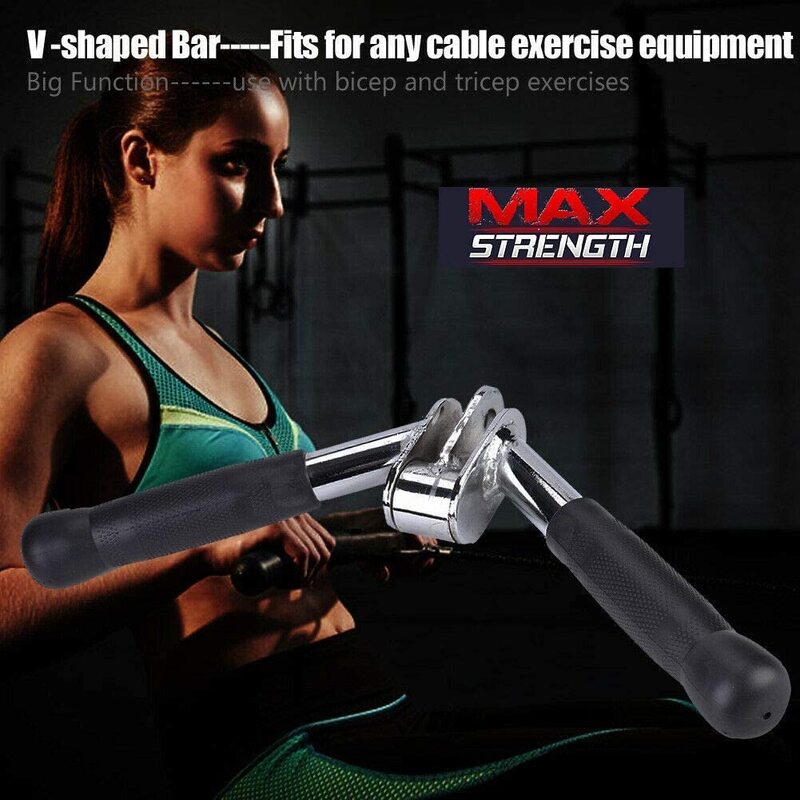 X MaxStrength Barbel Machine Cable Attachment Pro Grip Revolving Non Slip Handle Bar Pro Grip Revolving Pull Down Lat Bar, Silver