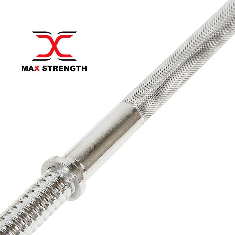 MaxStrength Solid Weight Lifting Chrome Barbell Bar, 5 Feet, Silver