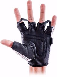 MaxStrength Cotton Mesh Backs Genuine Leather Weight Lifting Gloves, L-XL, Black/White