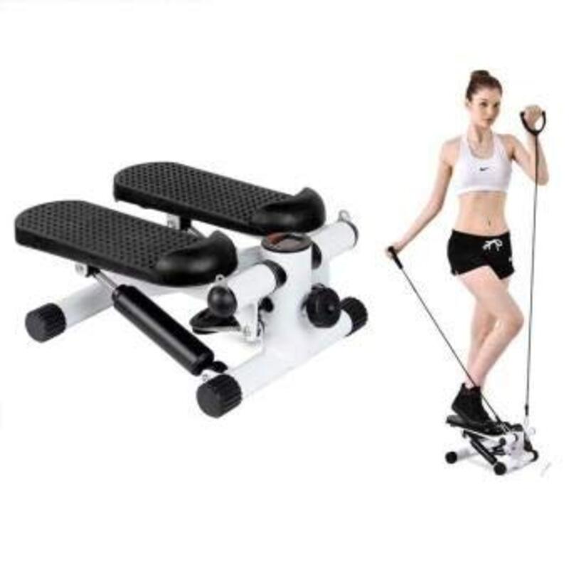 MaxStrength Mini Stepper Abs Toner Workout Exercise Machine with Resistance Bands and LCD Monitor, Black/White