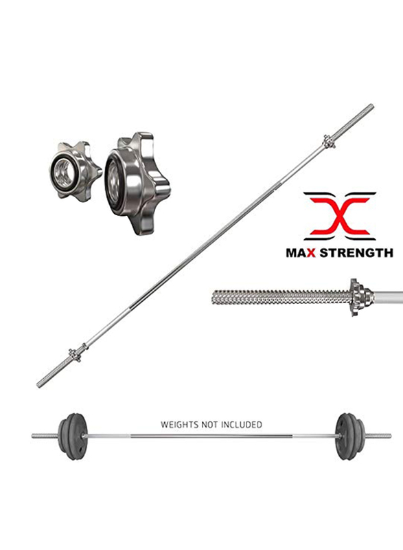 Maxstrength Fitness Solid Weight Lifting Chrome Barbell Bar with Collars, 72-inch, Silver