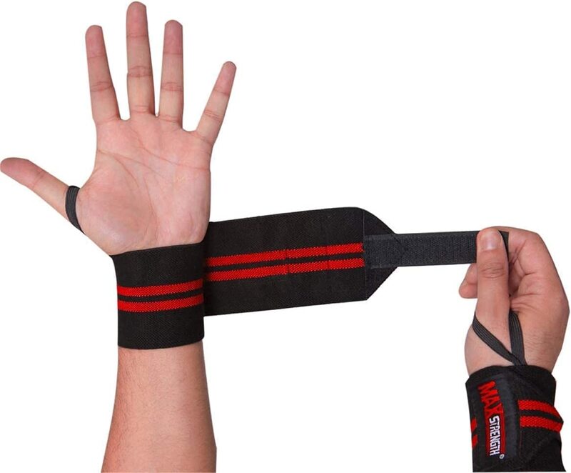 MaxStrength Wrist Weight Liftings Bandages Fist Straps, 1 Pair, Red/Black