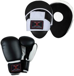 MaxStrength 14oz Boxing Training Gloves & Pads Set, Black/White