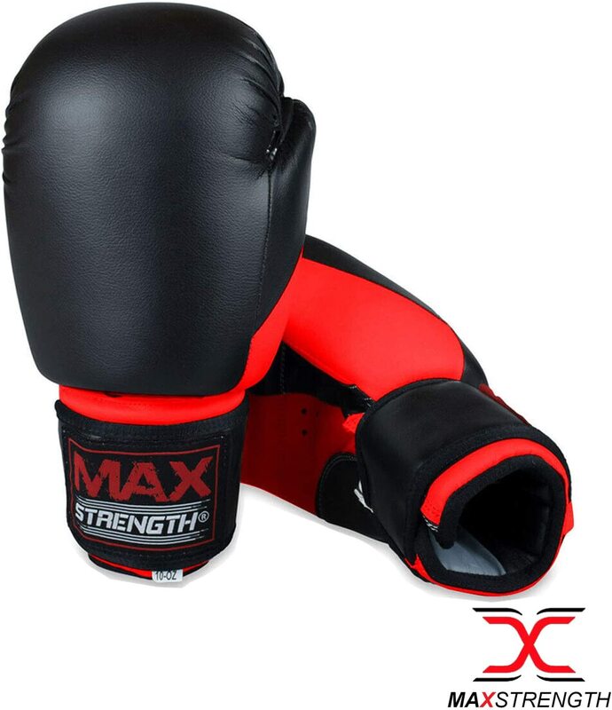 MaxStrength 6oz Boxing Glove Sparring & Kickboxing Punch Bag, Black/Red