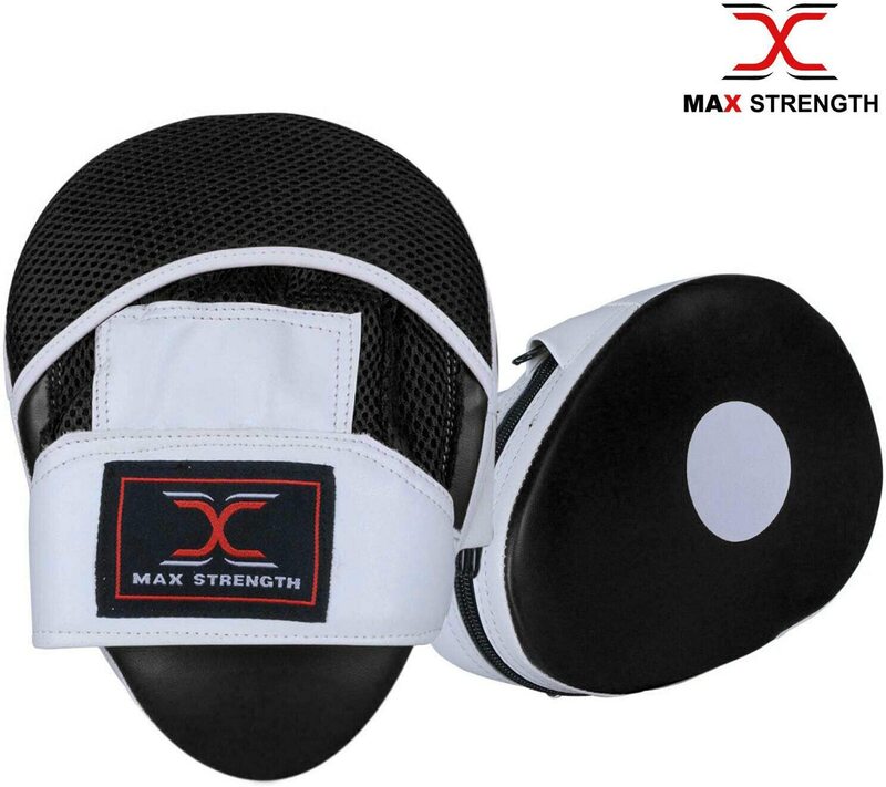 MaxStrength 8oz Boxing Training Gloves & Pads Set, Black/White