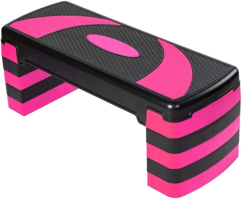 MaxStrength 5 Level Adjustable Aerobic Step with 10cm, 15cm, 20cm, 25cm & 30cm Heights Fitness Levels, Pink/Black
