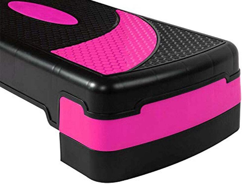 MaxStrength Aerobic Step Exercise Training Workout Stepper, Level 5, Black/Pink