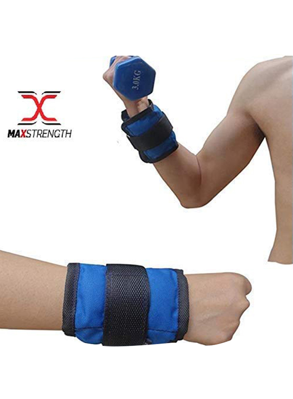 Maxstrength Adjustable Ankle/Wrist Weights for Running Fitness Strength Training, 1.5KG, Blue