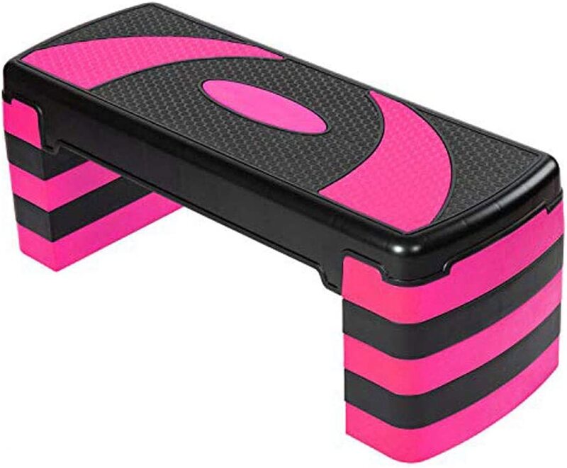 MaxStrength Aerobic Step Exercise Training Workout Stepper, Level 5, Black/Pink
