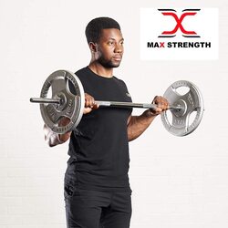 X MaxStrength Chrome Steel Weight Lifting Bar, 7KG, Silver