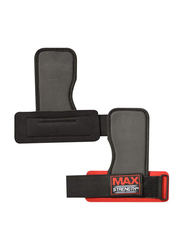 Maxstrength Weight Lifting Power Hooks Wrist Support Bar Straps Gripper, 1 Pair, Red/Black
