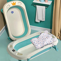 Maxstrength Foldable Bath Tub with Floating Bathtub Mat & Heat Thermometers for Babies, Newborn, Multicolour