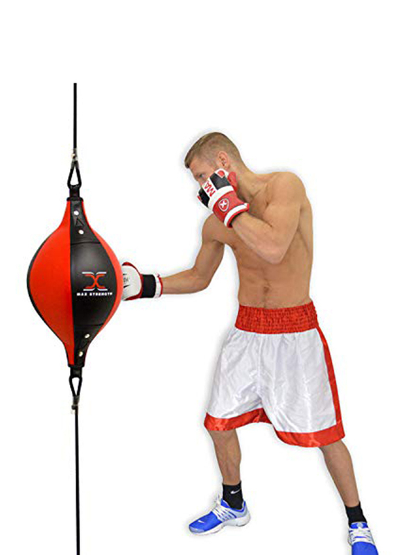 Maxstrength Double End Speed Ball Bag with Floor to Ceiling Rope & Adjustable Bungee Cord for MMA Training & Muay Thai, Red/Black