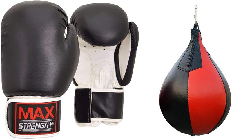 MaxStrength 12oz Boxing Gloves Plus Speed Ball Muay Thai Hanging Bag & Boxing Training Set, Multicolour