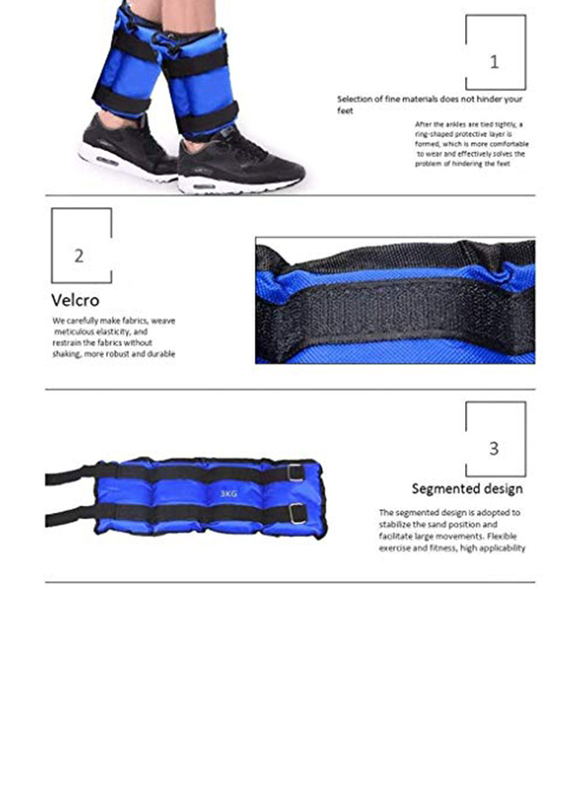 Maxstrength Ankle & Wrist Weights Set, 2 x 3KG, Blue/Black
