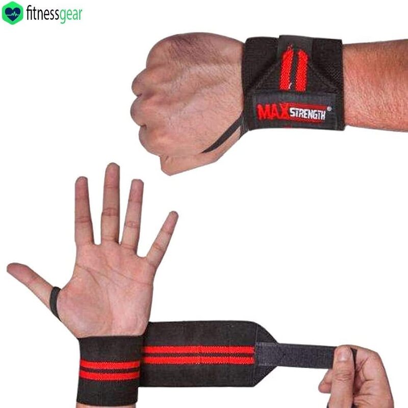 MaxStrength Adjustable Sports Wrist Wraps, Black/Red