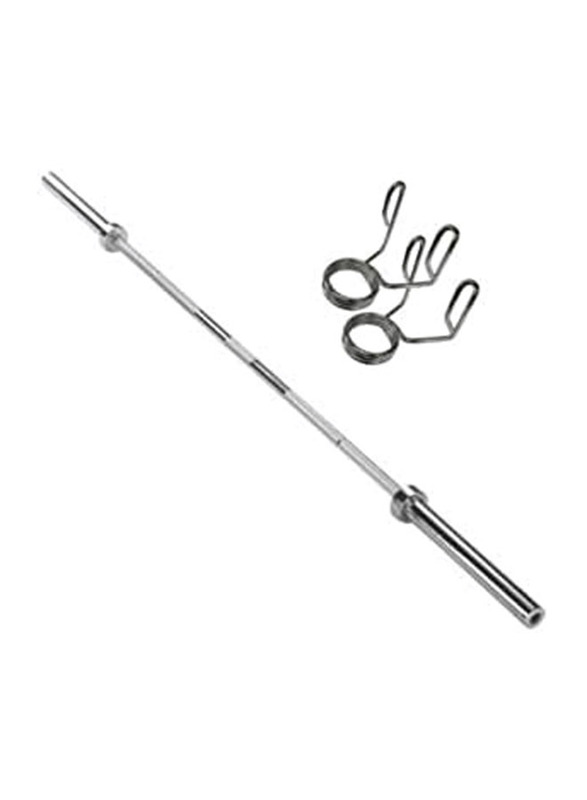 Maxstrength Fitness Olympic Weight Lifting Bar with Spring Collars, 47 inch, Silver