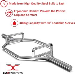 X MaxStrength Weight Lifting Deadlift Hexagonal Barbell Bar + Spring Collar, One Size, Chrome