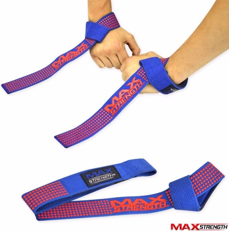 MaxStrength Wrist Support Weight lifting Gym Training Bar Straps, Blue