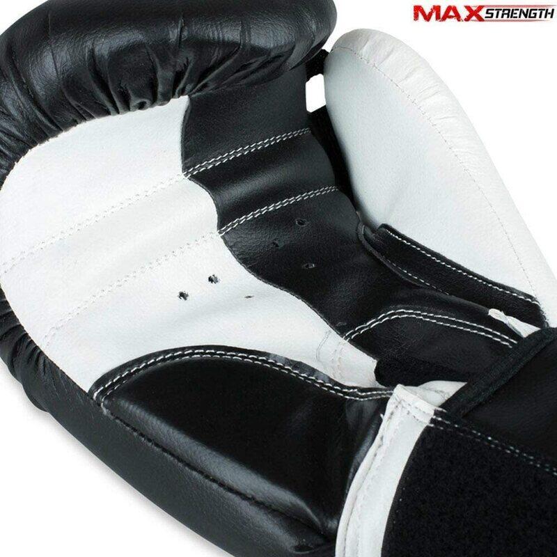 MaxStrength 8oz Boxing Gloves and Curved Focus Pads MMA Boxing Kick Training Hook & Jabs Pro Set, Black/White