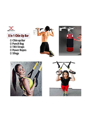 Maxstrength 5-in-1 Wall Mounted Metal Chin Up & Pull Up Bar for Punch Bag, Strap Exercises, Slings & Power Ropes, Black