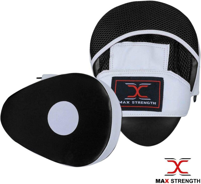 MaxStrength Standard Boxing Training Focus Pads Hook Jab Punch Mitts, Black/White