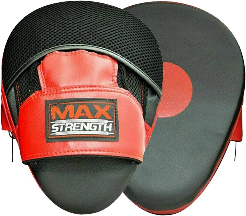 MaxStrength Standard Boxing Curved Hand Focus Pads Set, Red/Black