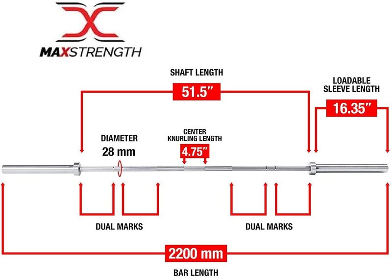 

MaxStrength Olympic Straight Weight Lifting Barbell Bars with free Collars 84-inch , 7 Feet, Silver