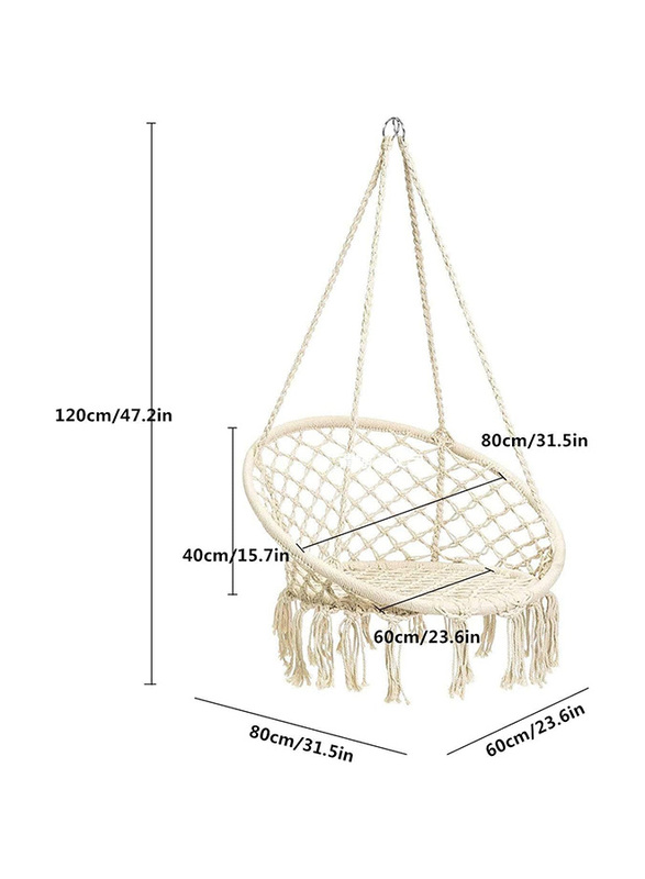 X Maxstrength Agility Hanging Cotton Rope Macrame Hammock Swing Chair for Home, Patio, Porch Deck Yard, Max Weight 260 Pounds, White