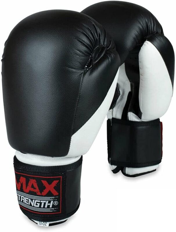 MaxStrength 12oz Sparring Training Boxing Gloves, Black/White