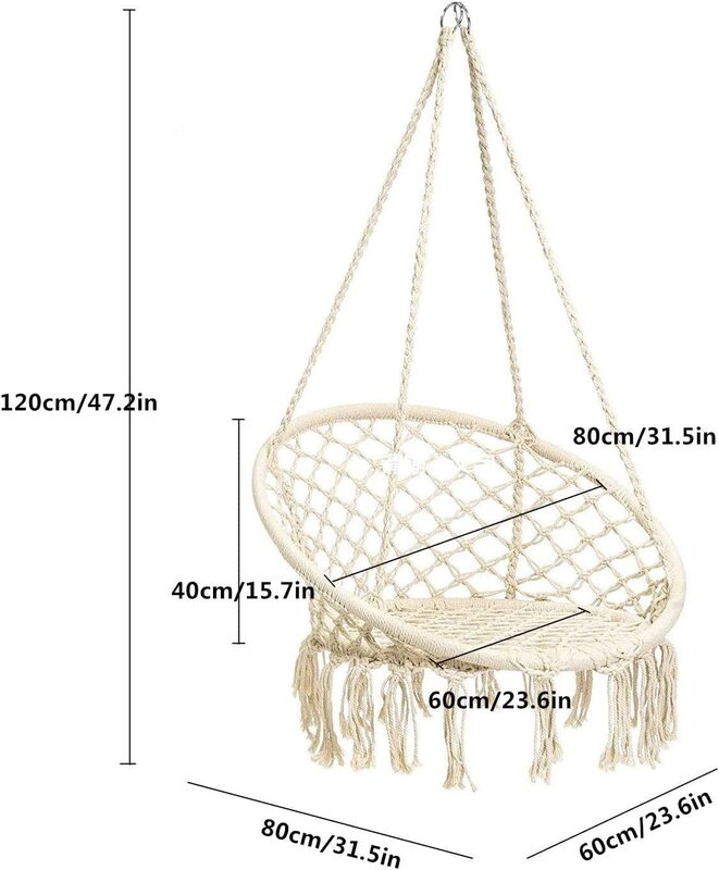 X MaxStrength Agility Macrame Swing Chair Hanging Cotton Rope Swing Chair, Beige