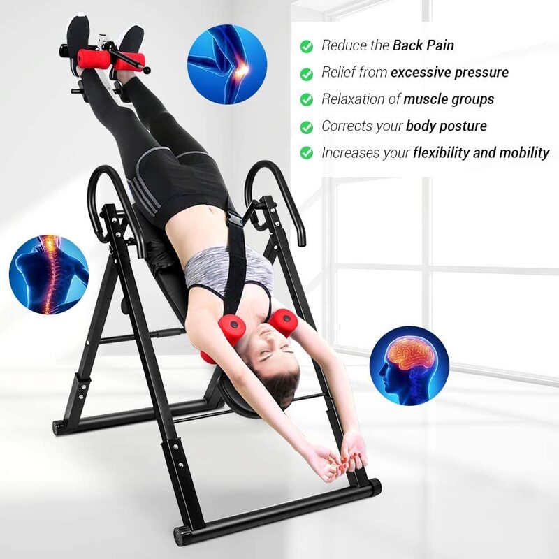 X MaxStrength Inverting Table Fitness Back Extension Machine with Adjustable Headrest, Black/Red