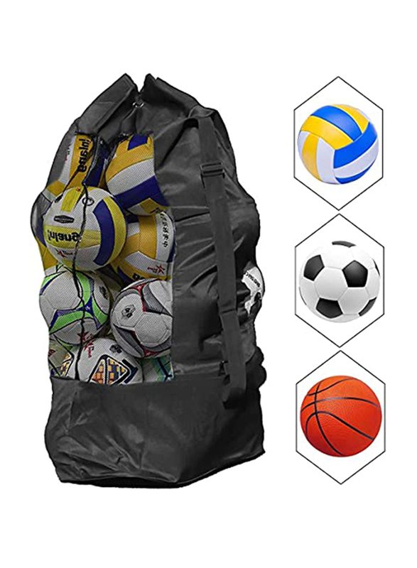 X Maxstrength Large Waterproof Mesh Equipment Heavy Duty Net Ball Shoulder Bag with Drawstring for 10-15 Balls, Black
