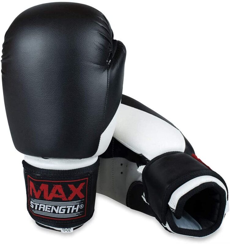 MaxStrength 12oz Punching Training Boxing Gloves Set, White/Black