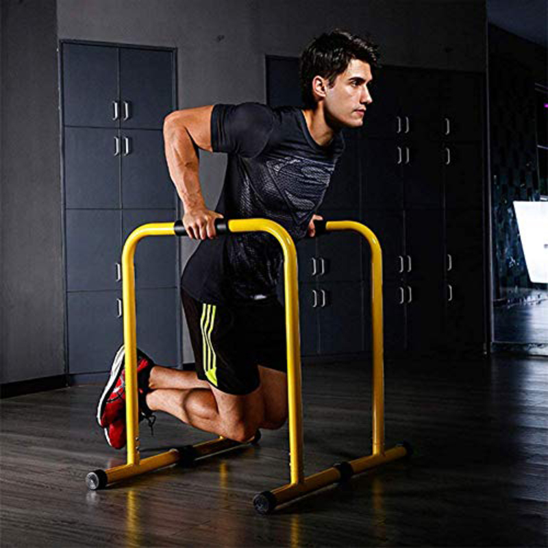 Maxstrength Stand Station Tricep Strength Training Dip Bars, Yellow