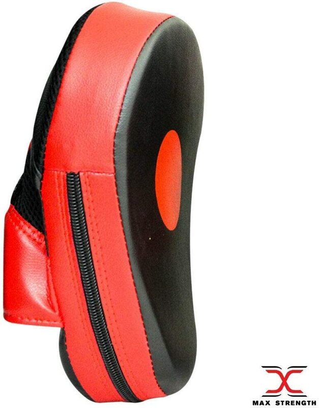 MaxStrength Boxing Training Focus Pads Hook Jab Mitts UFC Sparring Punch Bag, Black/Red