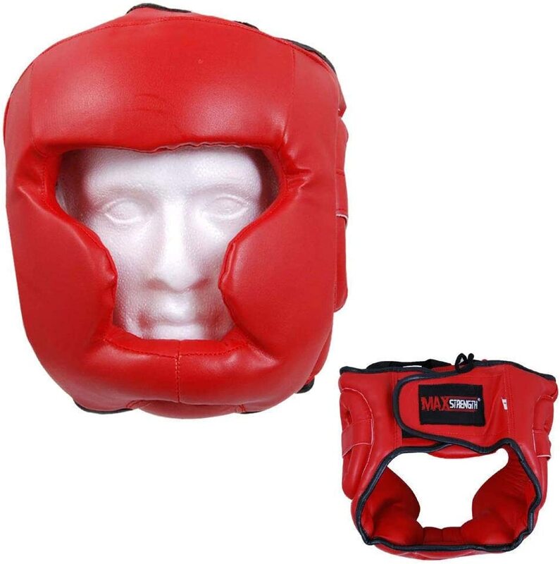 MaxStrength Medium MMA Headguard Martial Arts Headgear for Protection & Training, Red