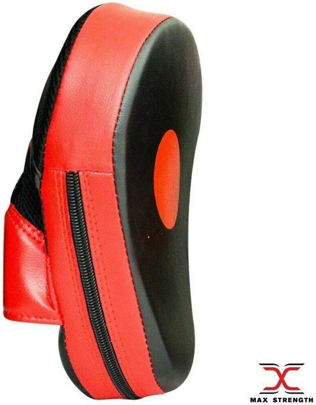 MaxStrength 6oz Curved Focus Pads & Training Boxing Gloves Sets, Black/Red