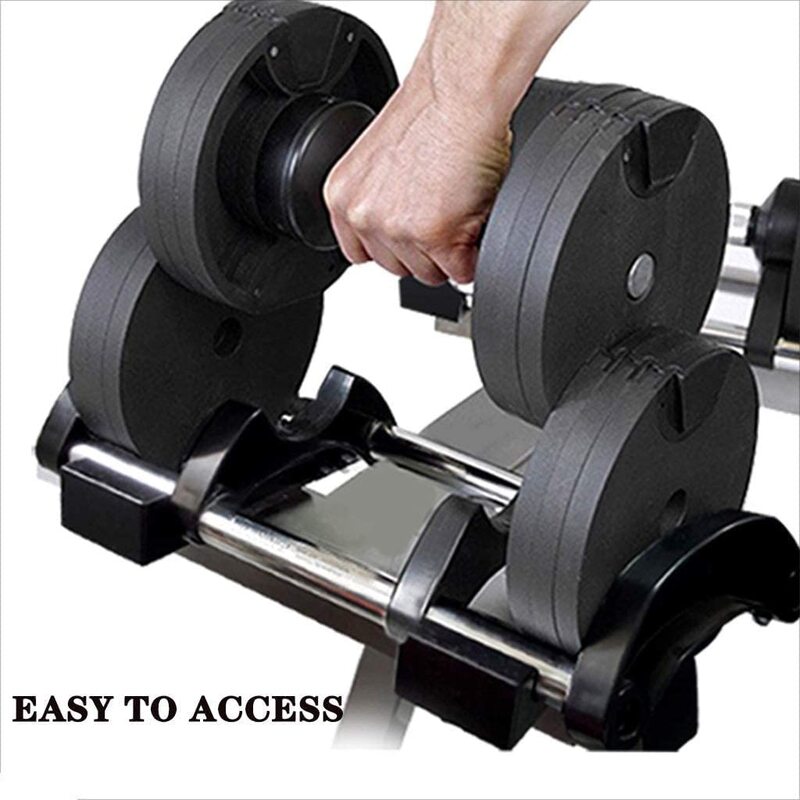 MaxStrength Weight Lifting Quickly Adjustable Dumbbells with Dumbbell Rack, Silver/Black