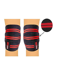 Maxstrength Heavy Duty Elasticated Knee Support Wraps for Weight Lifting with Velcro Closure, 1 Pair, Black/Red