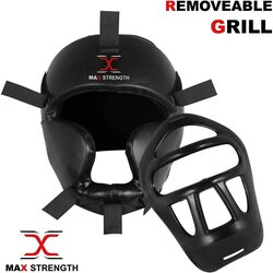 MaxStrength Senior Head Guard with Removable Face Grill Forehead & Ear Protection for Boxing MMA Training, Black