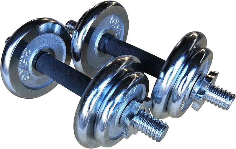 MaxStrength Cast Iron Adjustable Chrome Dumbbells Set with Carrier Box, 20KG, Silver