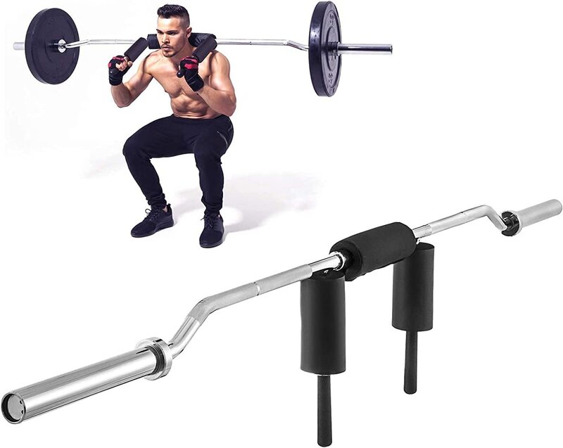 X MaxStrength Olympic Safety Squat Bar Fitness Squat Olympic Bar for Safety Squat Bar Attachment with Shoulder and Arm Pads for Weight Lifting & Bodybuilding, Black/Silver