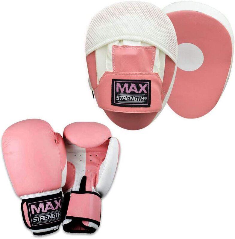 

MaxStrength 10oz Pink Curved Focus Pads Boxing Gloves for Kickboxing on Punching, Pink