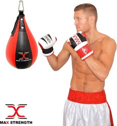 MaxStrength Pear Shape Speed Ball Boxing Punching MMA Gym Fitness Training Bag, Black/Red