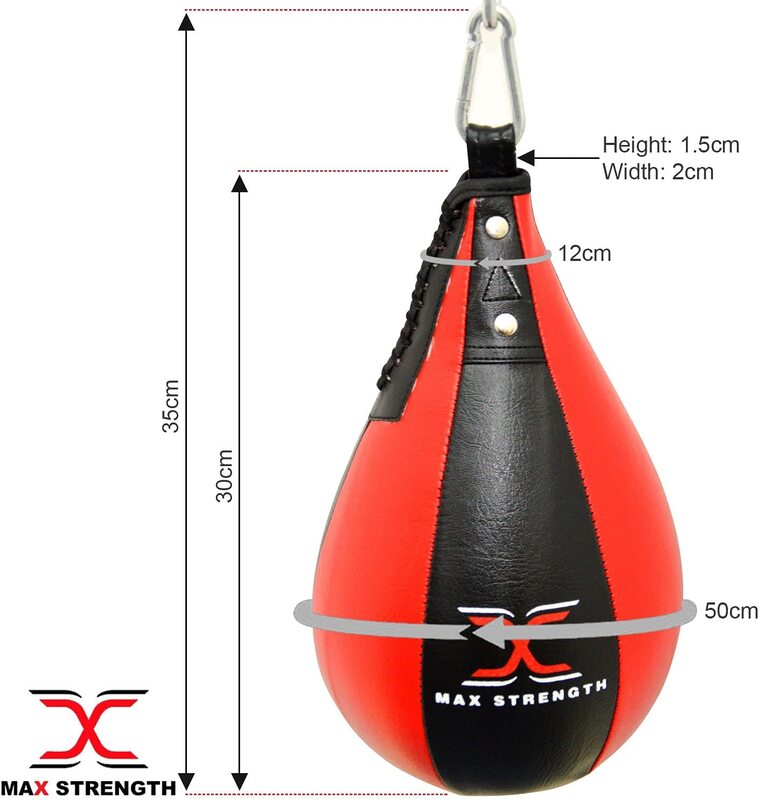 MaxStrength Pear Shape Speed Ball Boxing Punching MMA Gym Fitness Training Bag, Black/Red