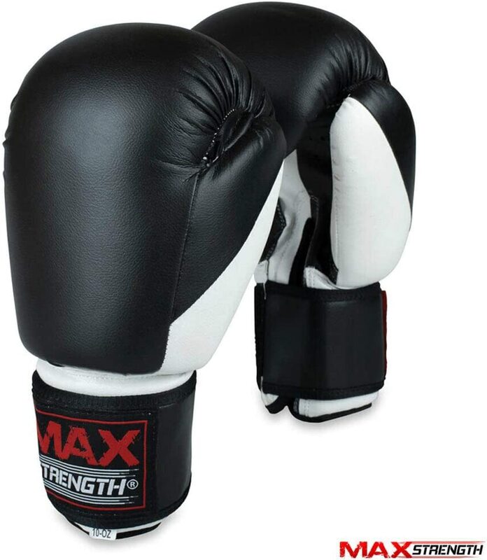 MaxStrength 12oz Boxing Gloves & Focus Pad, Black/White