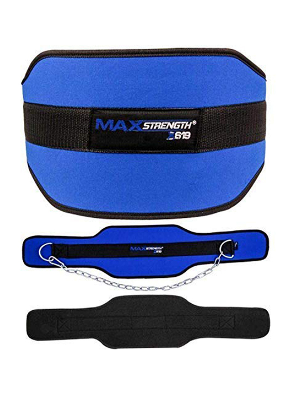 Maxstrength Heavy Duty Neoprene Padded Adjustable Sports Dipping Belt with Chain, Blue/Black