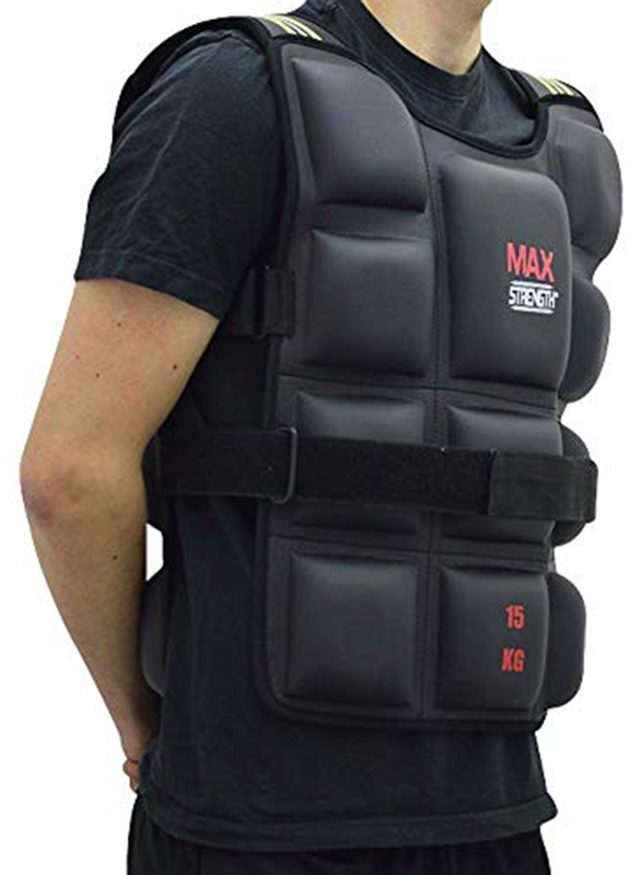 Maxstrength Weighted Vests Gym for Running, Fitness, Sports Training & Weight, 15KG, Black