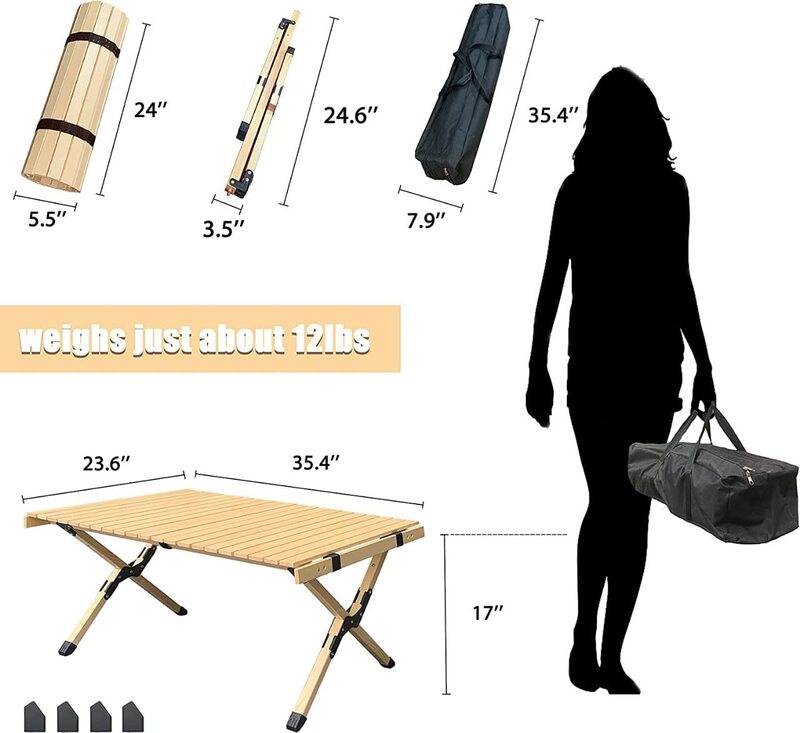 X MaxStrength Portable Folding Camping Table, Dark Brown